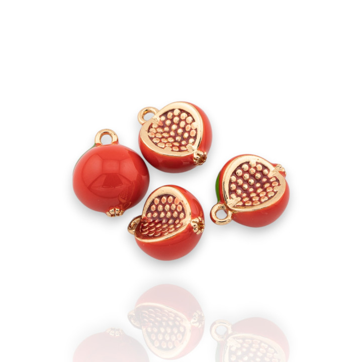 Componente Pendente Di Bronzo Smaltata Frutta 14pz Con 1 Anellino Dorato