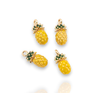 Composant pendentif fruit en bronze émaillé 14pcs avec 1 anneau ananas doré
