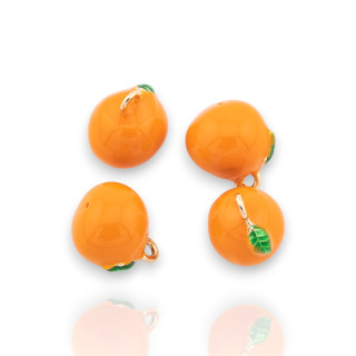 Fruit Enamelled Bronze Pendant Component 14pcs With 1 Orange Golden Ring
