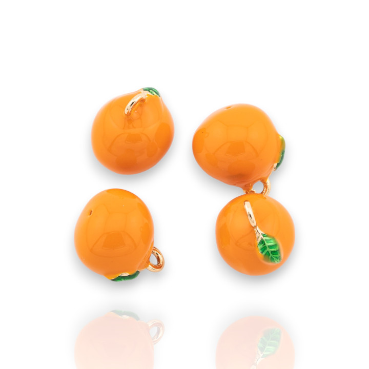 Fruit Enamelled Bronze Pendant Component 14pcs With 1 Orange Golden Ring
