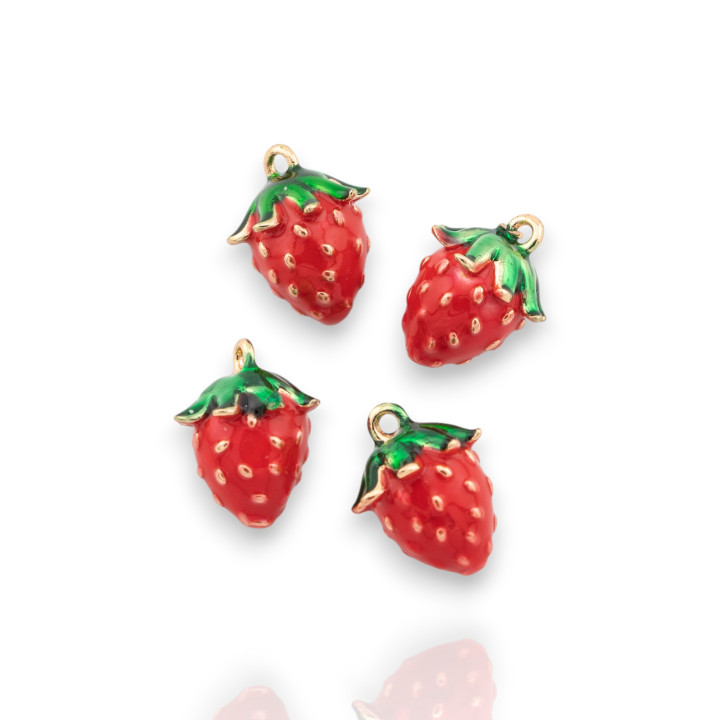 Fruit Enamelled Bronze Pendant Component 14pcs With 1 Golden Strawberry Ring