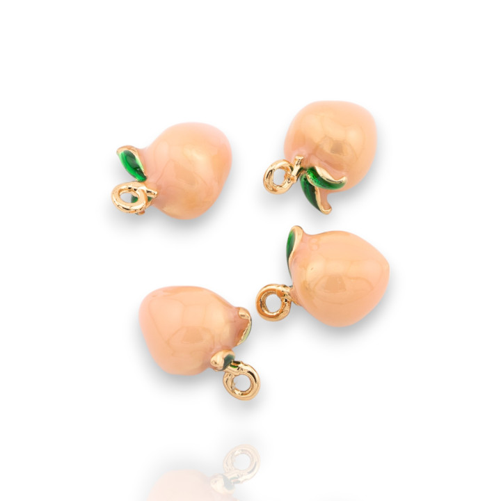 Composant Pendentif Fruit En Bronze Émaillé 14pcs Avec 1 Anneau Doré Pêche