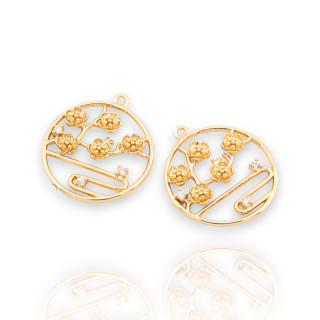 Componente colgante redondo de bronce 20 mm Paisaje floral 18 piezas Dorado