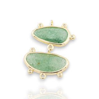 Connector Brass Component Hard Stones 24x35mm 3pcs Gold Green Aventurine