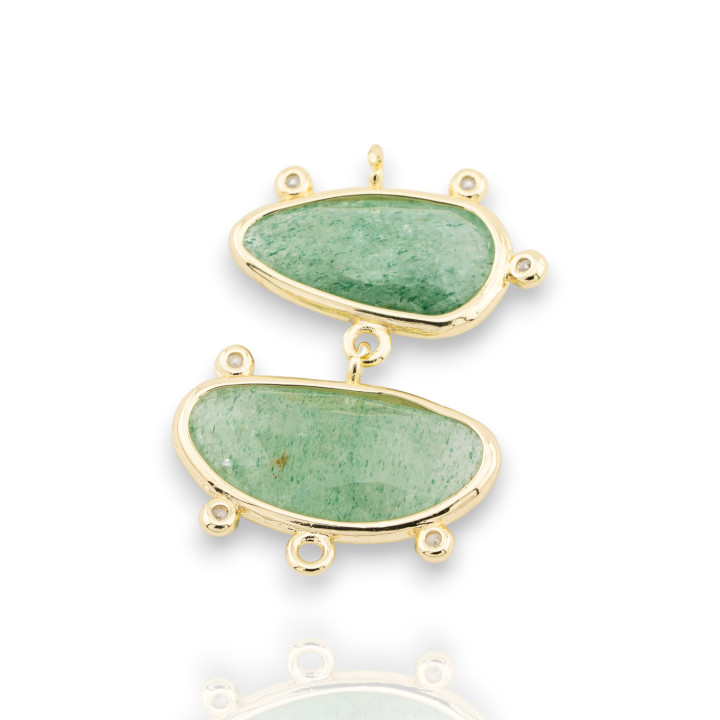Connecteur de Composant en Laiton Pierres Semi-précieuses 24x35mm 3pcs Aventurine Vert Doré
