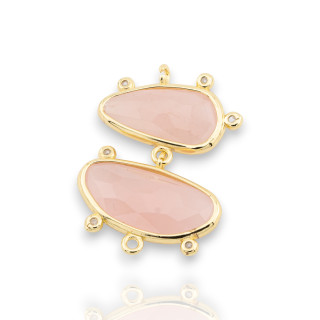 Connector Brass Component Gemstones 24x35mm 3pcs Gold Rose Quartz