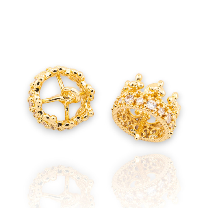 Coupelle Terminale pour Pendentifs en Bronze avec Couronne Zircons 12mm 12pcs Doré