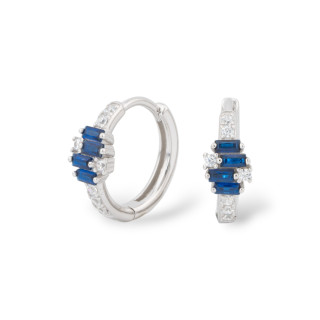 Closed Stud Earrings Of 925 Silver With Micropave' Zircons 5.5x16mm 1 Pair Rhodium-plated Sapphire Blue
