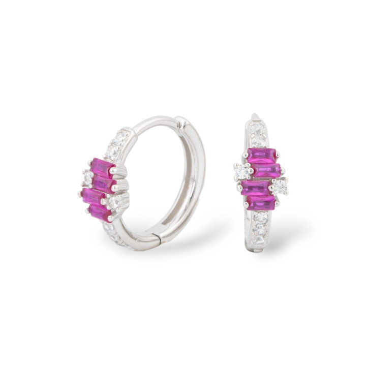 Pendientes Cerrados De Plata 925 Con Micropavé De Circonitas 5.5x16mm 1 Par Rubí Rojo Rodiado