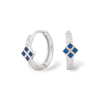 Boucles D'Oreilles Fermées En Argent 925 Avec Micropave' Zircons 6,5x16mm 1 Paire Rhodié Saphir Bleu