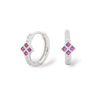 Boucles D'Oreilles Fermées En Argent 925 Avec Micropave' Zircons 6,5x16mm 1 Paire Rouge Rubis Plaqué Rhodium