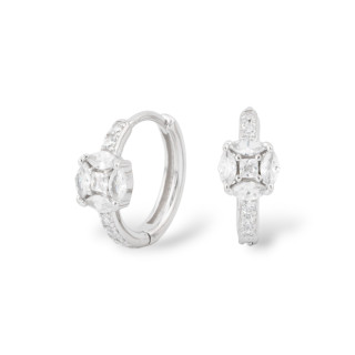 Pendientes Cerrados De Plata 925 Con Micropavé De Circonitas 6x16mm 1 Par Blanco Rodiado