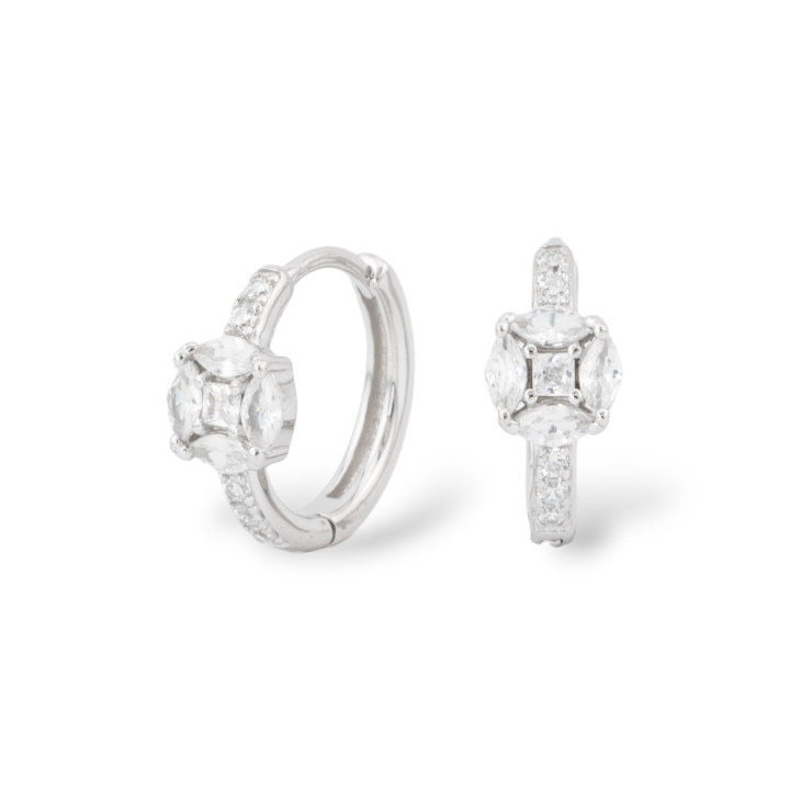 Boucles D'Oreilles Fermées En Argent 925 Avec Micropave' Zircons 6x16mm 1 Paire Plaqué Rhodium Blanc