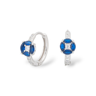 Orecchini Perno Chiuso Di Argento 925 Con Zirconi Micropave' 6x16mm 1 Paio Rodiato Blu Zaffiro