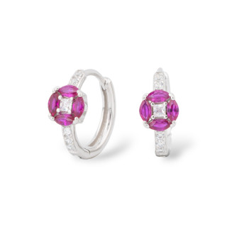 Closed Stud Earrings Of 925 Silver With Micropave' Zircons 6x16mm 1 Pair Ruby Red Rhodium Plated