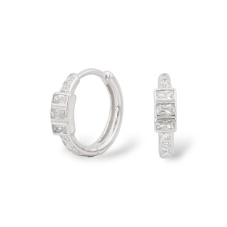 Orecchini Perno Chiuso Di Argento 925 Con Zirconi Micropave' 7x15mm 1 Paio Rodiato Bianco