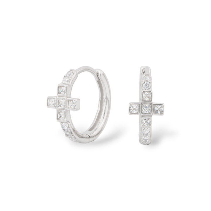 Geschlossene Ohrstecker aus 925er Silber mit Micropave-Zirkonen, 7 x 15 mm, 1 Paar, weiß rhodiniert