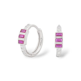 Closed Stud Earrings Of 925 Silver With Micropave' Zircons 7x15mm 1 Pair Ruby Red Rhodium Plated