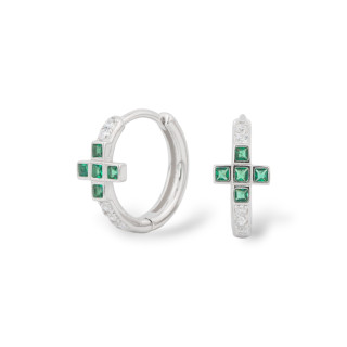 Closed Stud Earrings Of 925 Silver With Micropave' Zircons 7x15mm 1 Pair Emerald Green Rhodium Plated
