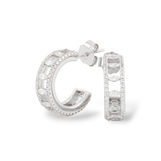 Boucles d'Oreilles Puces Argent 925 Avec Zircons Micropavés 5.5x17.5mm 1 Paire Plaqué Rhodium Blanc