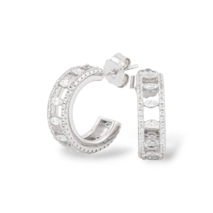 Pendientes de plata 925 con micropavé de circonitas de 5,5 x 17,5 mm, 1 par chapado en rodio blanco