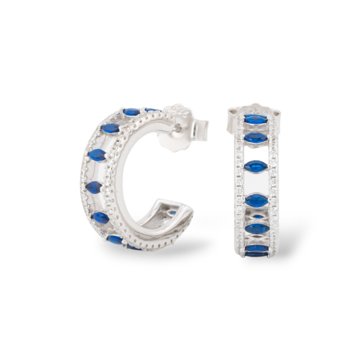 925 Silver Stud Earrings With Micropave' Zircons 5.5x17.5mm 1 Pair Rhodium-plated Sapphire Blue