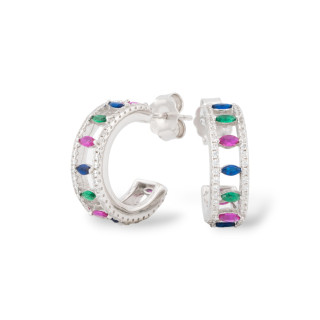 Pendientes de plata 925 con micropavé de circonitas de 5,5 x 17,5 mm, 1 par chapado en rodio multicolor