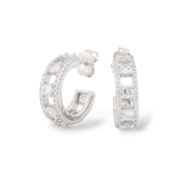 Boucles d'Oreilles Puces Argent 925 Avec Zircons Micropavés 5.5x18mm 1 Paire Plaqué Rhodium Blanc