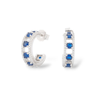 Boucles d'Oreilles Puces Argent 925 Avec Zircons Micropavés 5.5x18mm 1 Paire Rhodié Bleu Saphir