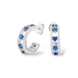 Boucles d'Oreilles Puces Argent 925 Avec Zircons Micropavés 5.5x18mm 1 Paire Rhodié Bleu Saphir