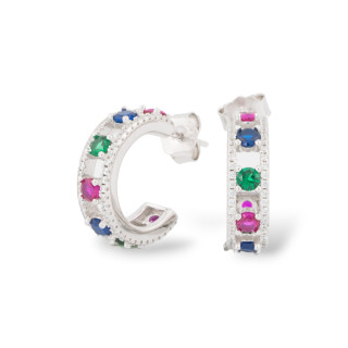 Pendientes de plata 925 con micropavé de circonitas 5,5x18 mm, 1 par rodiado multicolor