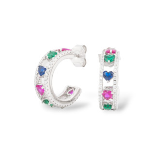 925 Silver Stud Earrings With Micropave' Zircons 5.5x18mm 1 Pair Rhodium-Plated Multicolor