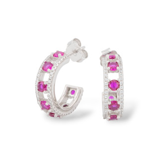 925 Silver Stud Earrings With Micropave' Zircons 5.5x18mm 1 Pair Ruby Red Rhodium Plated