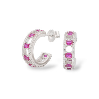 Boucles d'Oreilles Puces Argent 925 Avec Zircons Micropavés 5.5x18mm 1 Paire Rouge Rubis Plaqué Rhodium