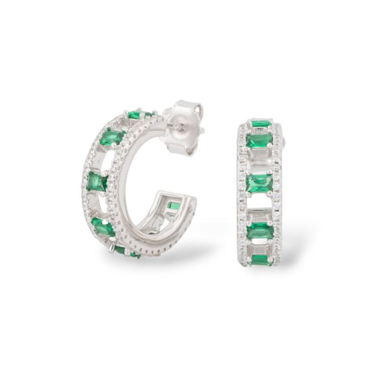 Pendientes de plata 925 con micropavé de circonitas de 5,5 x 18 mm, 1 par chapado en rodio verde esmeralda