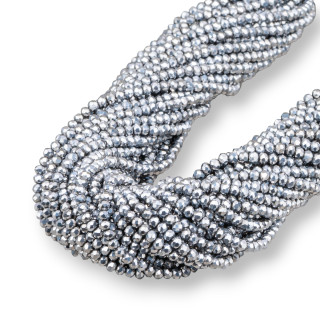Perline Di Cristalli Rondelle Sfaccettate 4x3mm 100 FILI Su Filo Di Cotone Pronti all'uso Argentato