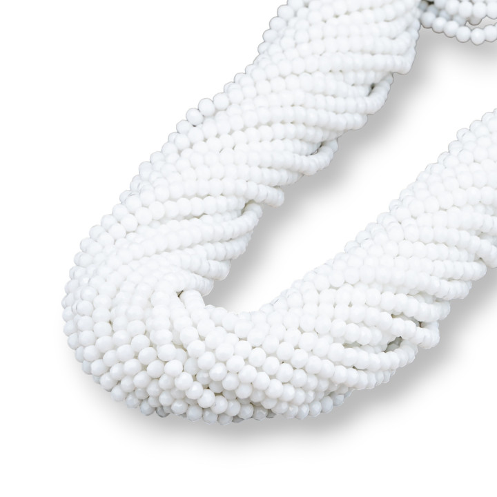 Kristallperlen, Rondelle, facettiert, 4 x 3 mm, 100 Stränge auf Baumwollfaden, gebrauchsfertig, Weiß
