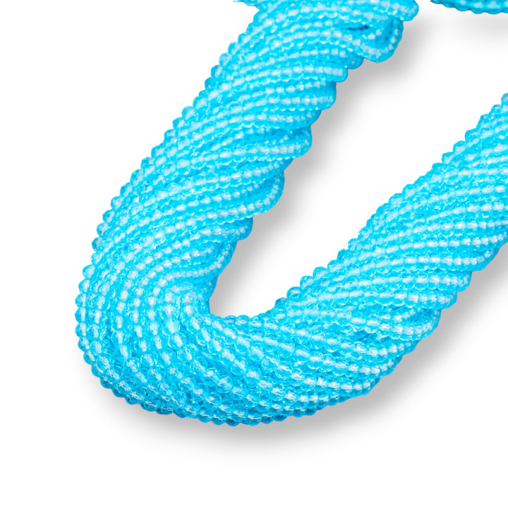 Crystal Beads Faceted Rondelles 4x3mm 100 STRANDS On Cotton Thread Ready to Use Light Blue