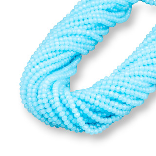 Crystal Beads Faceted Rondelles 4x3mm 100 STRANDS On Cotton Thread Ready to Use Light Blue Opal