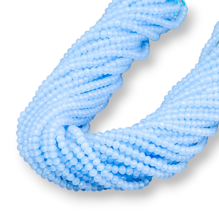 Crystal Beads Faceted Rondelles 4x3mm 100 STRANDS On Cotton Thread Ready to Use Light Blue Full