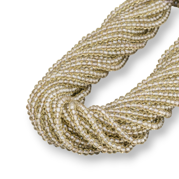 Crystal Beads Faceted Rondelle 4x3mm 100 STRANDS σε βαμβακερή κλωστή Έτοιμη προς χρήση Καπνιστή