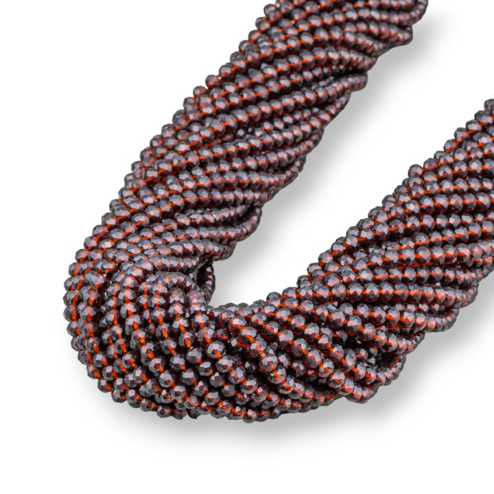 Perline Di Cristalli Rondelle Sfaccettate 4x3mm 100 FILI Su Filo Di Cotone Pronti all'uso Granato