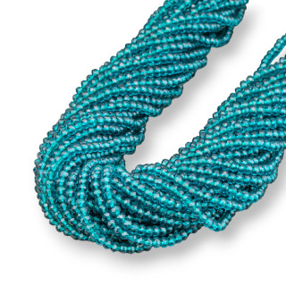 Crystal Beads Faceted Rondelles 4x3mm 100 STRANDS On Cotton Thread Ready to Use Teal