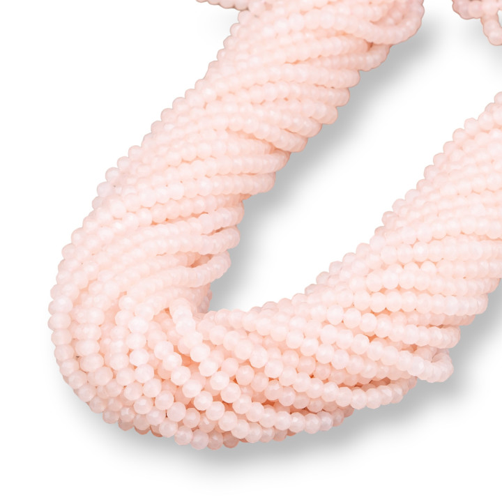 Cuentas de Cristal Rondelle Facetadas 4x3mm 100 HILOS en Hilo de Algodón Listos para usar Rosa Claro