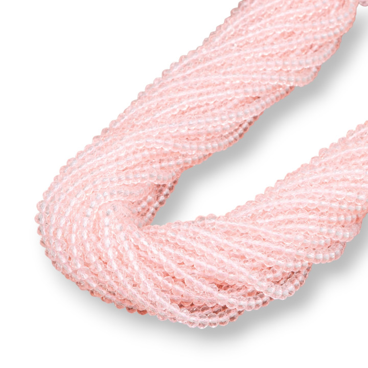 Cuentas de Cristal Rondelle Facetado 4x3mm 100 HILOS en Hilo de Algodón Listo para usar Rosa Transparente