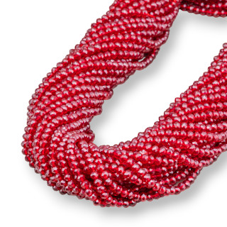 Crystal Beads Faceted Rondelles 4x3mm 100 STRANDS On Cotton Thread Ready to Use Red
