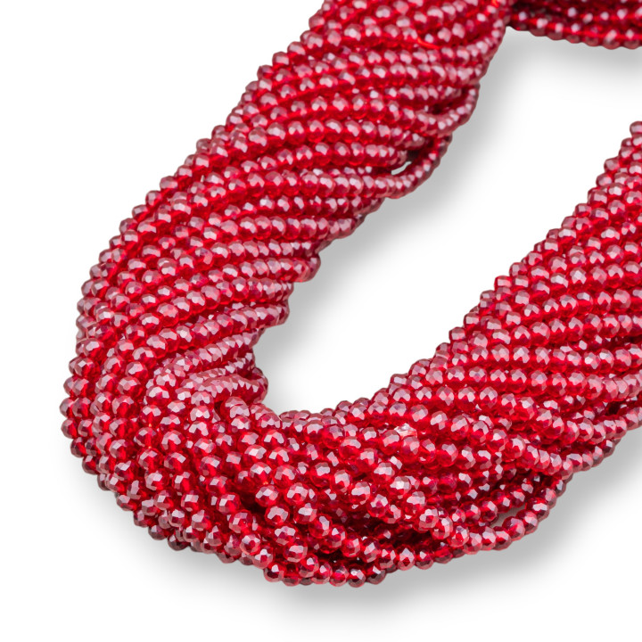 Crystal Beads Faceted Rondelles 4x3mm 100 STRANDS On Cotton Thread Ready to Use Red