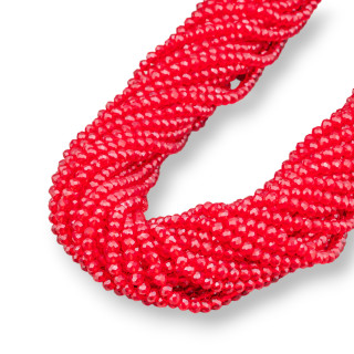 Perles de Cristal Rondelle Facette 4x3mm 100 BRINS sur Fil de Coton Prêt à l'emploi Rouge Clair