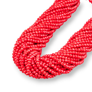 Κρυστάλλινες χάντρες Rondelle Faceted 4x3mm 100 STRANDS σε βαμβακερή κλωστή Έτοιμη για χρήση Κόκκινο οπάλιο