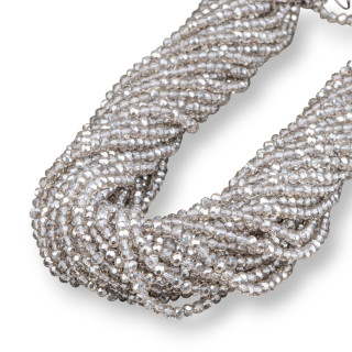 Perles de Cristal Rondelle à Facettes 4x3mm 100 BRINS sur Fil de Coton Prêt à l'emploi Fumée Argentée